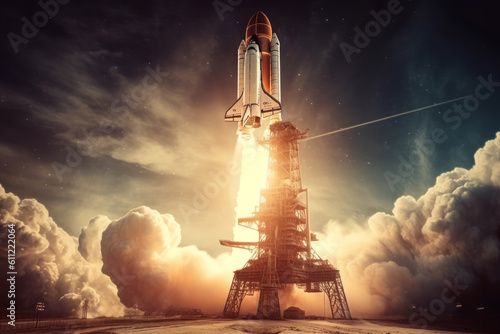 Space wallpaper rocket launch explosion with fire exploding. Illustration AI Generative..