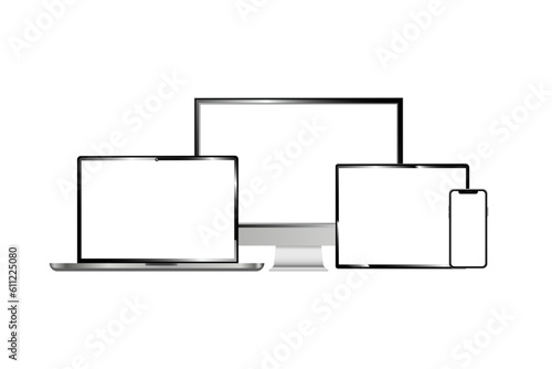 Modern computer, laptop, tablet, smartphone. Vector on background 