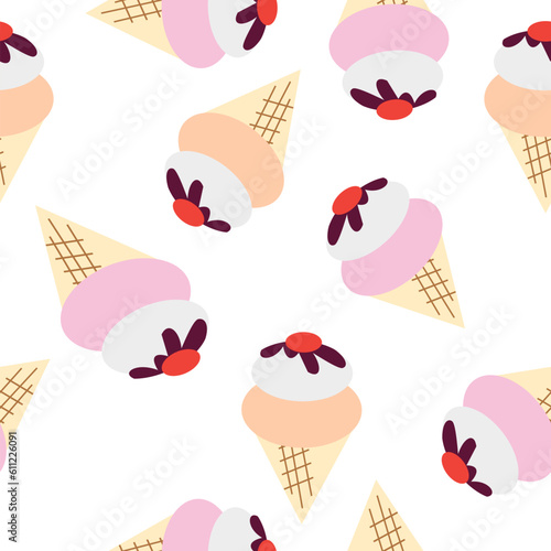 ice cream background, ice cream seamless pattern, ice cream cartoon, ice cream pattern repeat seamless style, replete image design for fabric printing  © AuntieCW