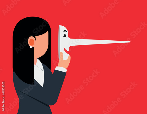 Facts and Secrets. Businesswomen put on the mask of lies