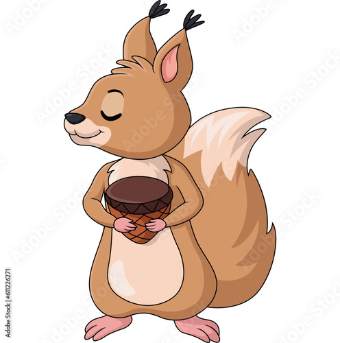 Cute squirrel cartoon holding a nut