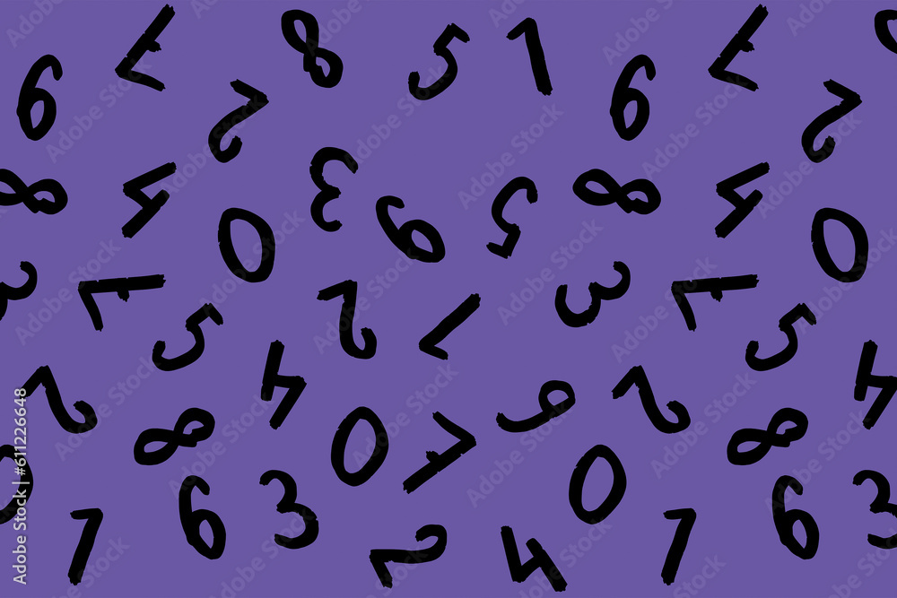 template with the image of keyboard symbols. a set of numbers. Surface template. violet background. Horizontal image.