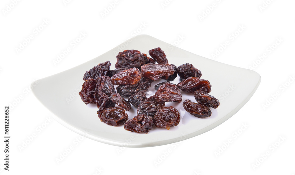 Dried raisins in a plate isolated on transparent png Dried raisins in a plate isolated on transparent png