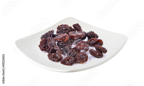 Dried raisins in a plate isolated on transparent png