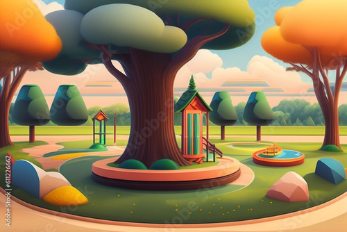Illustration of a children's playground in 3D style