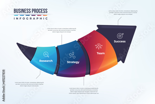 4 step infographic arrow up direction success concept.