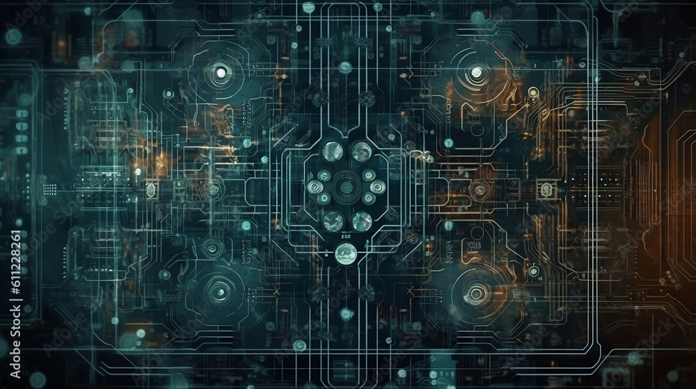 illustration Abstract Futuristic Electronic Circuit. Generative ai.