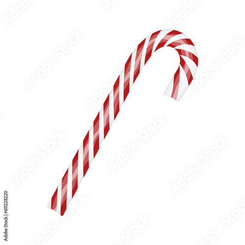 Christmas cane lollipop icon with red and white stripes close-up. Beautiful tasty candy on a transparent and white background. Isolated element for New Year design decoration. Food vector illustration