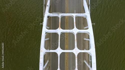 Edmund Pettus Bridge in Selma, Alabama with drone video moving up. photo