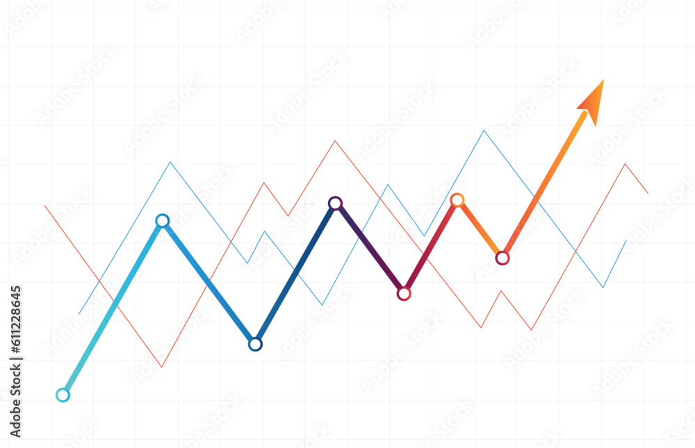 Color arrow graph swing and rise up. grow up graph concept. Color arrow graph swing and rise up. grow up graph concept.