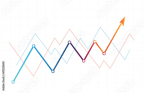 Color arrow graph swing and rise up. grow up graph concept.