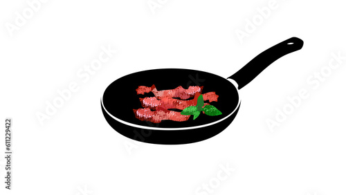fried bacon in a frying pan