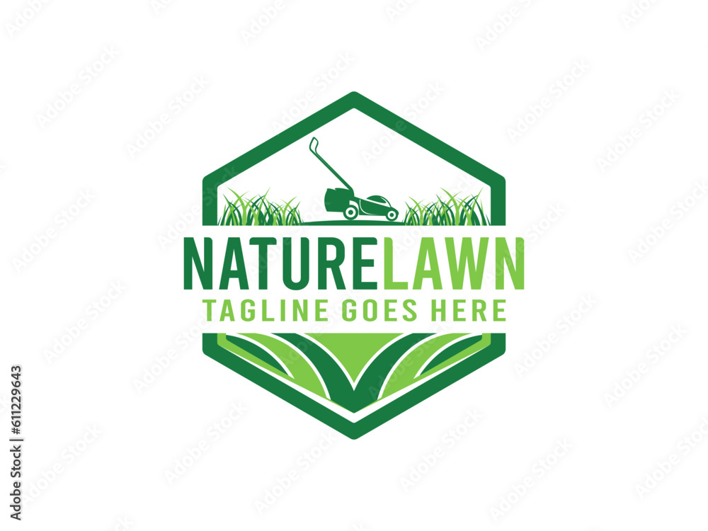 Lawn mower logo, lawn care services vector illustration 