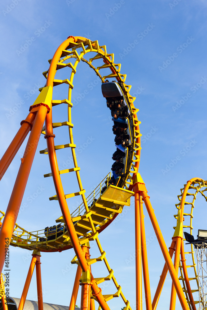 roller coaster ride on a sunny day blue sky roller coaster ride on a sunny day blue sky