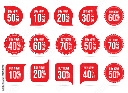 Collection of discount sticker red price tag set vector illustration