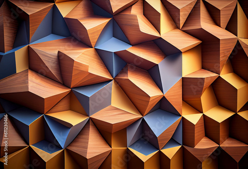 Wooden background  pattern of wooden blocks segments  wall decor. Generative AI.