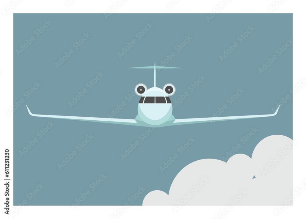 Private jet plane flying in the sky. Simple flat illustration 