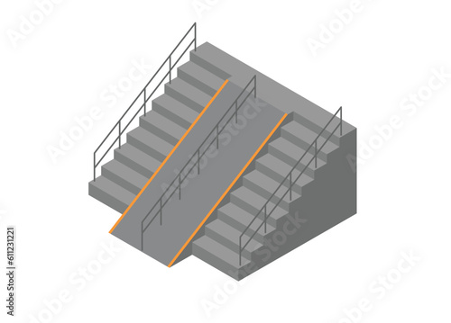 Stair and ramp isometric view. Simple flat illustration.