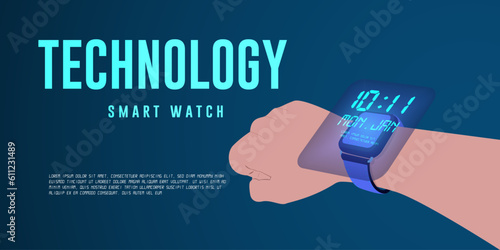 Smartwatch Technology New futuristic Technology graphic design concept. Vector poster illustration.