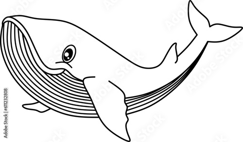 whale line art cartoon for coloring book page