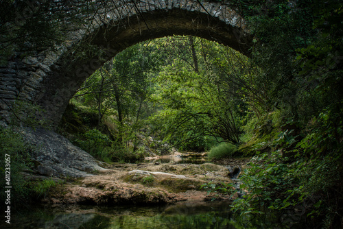 Ruisseau sous un pont en pierre Rochecolombe Ardèche France