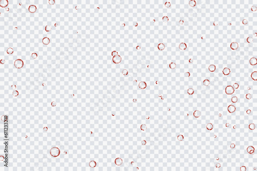Red air bubbles, oxygen, champagne crystal clear, isolated on a transparent background of modern design. Vector illustration of EPS 10.