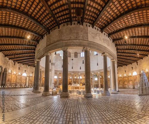 Interior View of  the Basilica of St. Stephen in the Round on the Caelian Hill (Chiesa Santo Stefano Rotondo ) is an ancient basilica and titular church in Rome, Italy. photo