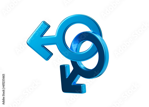 Two male sex symbols isolated on white background. Mars symbol for men. Gender sign. Alternative love, LGBT community. Gay couple, relationship. Diversity, homosexuality, equal marriage. 3D rendering.
