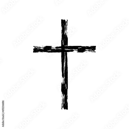 Black line grunge cross christian crucifix religion icon vector design