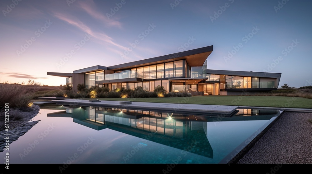 Luxurious Modern Dream Home Showcasing Sleek Minimalist Architecture and Breathtaking Landscape in High-Quality Architectural Photography	
