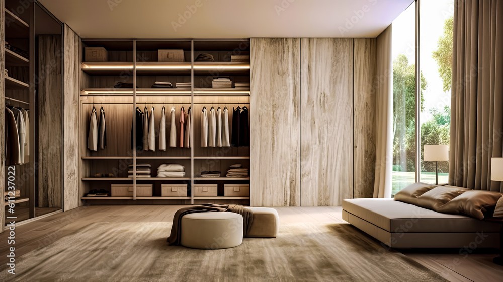 modern wardrobe built in wooden style, generative ai modern wardrobe built in wooden style, generative ai