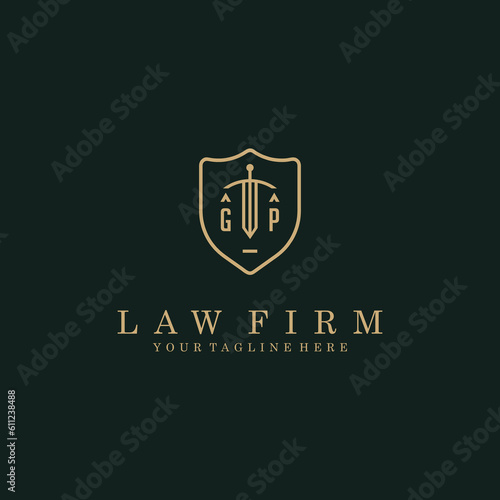 GP initials sword and shield logo design logo vector stock image