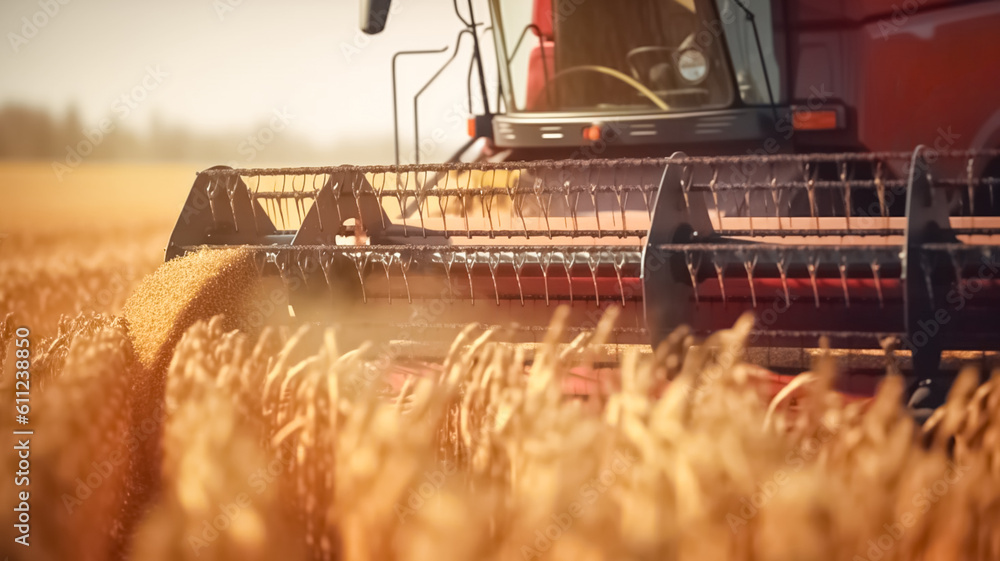 Combine harvester gathers the wheat crop. Combines in the field. Harvesting the wheat. 