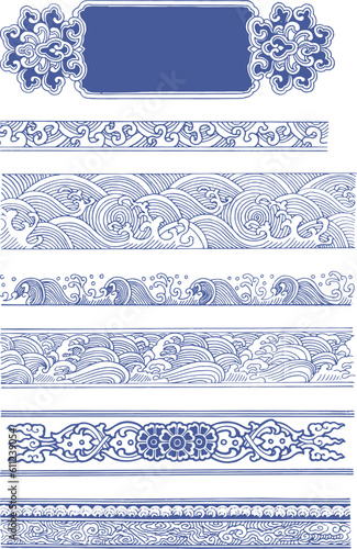 chinese border blue classic flower cloud sea wave vase sculpture pattern frame traditional