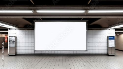 Mockup image of Blank billboard white screen posters and led in the subway station for advertising. Generative Ai