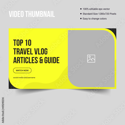 Creative travel agency business tips youtube tutorials video cover template design, fully editable vector eps 10 file format