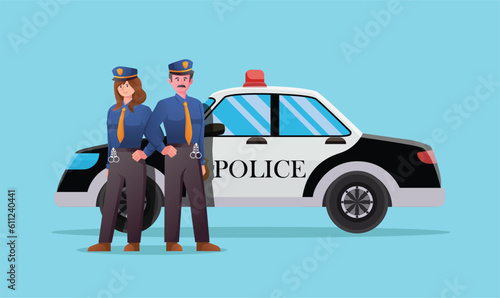 Police officer with police patrol car vector illustration