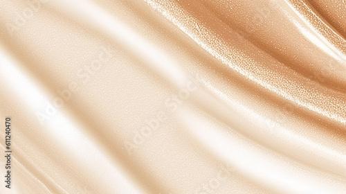 Golden beige cosmetic texture, liquid foundation, gold shimmer, bronzer, highlighter or concealer as beauty makeup product background, skincare cosmetics and luxury make-up, generative ai