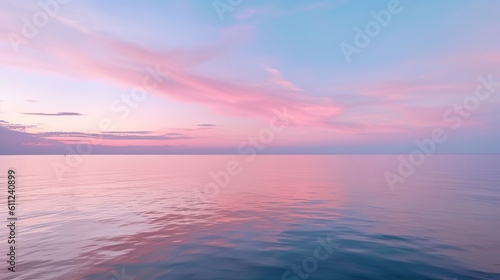 Early morning  pink sunrise over sea. Generative Ai