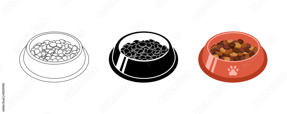 Bowl food for dog and cat pet in flat style, vector illustration. Animal bowl silhouette for print and design. Isolated color element on white background. Graphic icon set, symbol food for pet Bowl food for dog and cat pet in flat style, vector illustration. Animal bowl silhouette for print and design. Isolated color element on white background. Graphic icon set, symbol food for pet