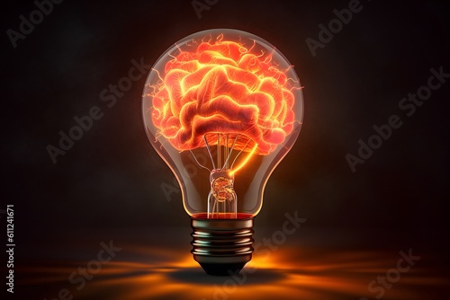 Creative Idea with Brain and Light Bulb. symbolizing the fusion of intellect and innovation. creative idea. generative ai