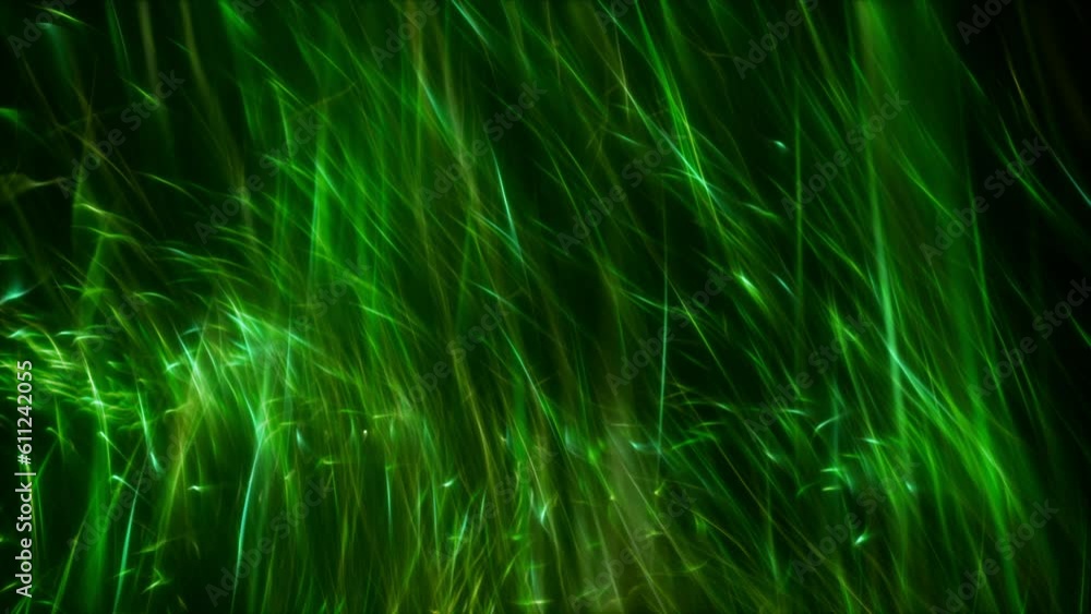 Neon green swarm of rising glowing particle light streaks. Festive ...