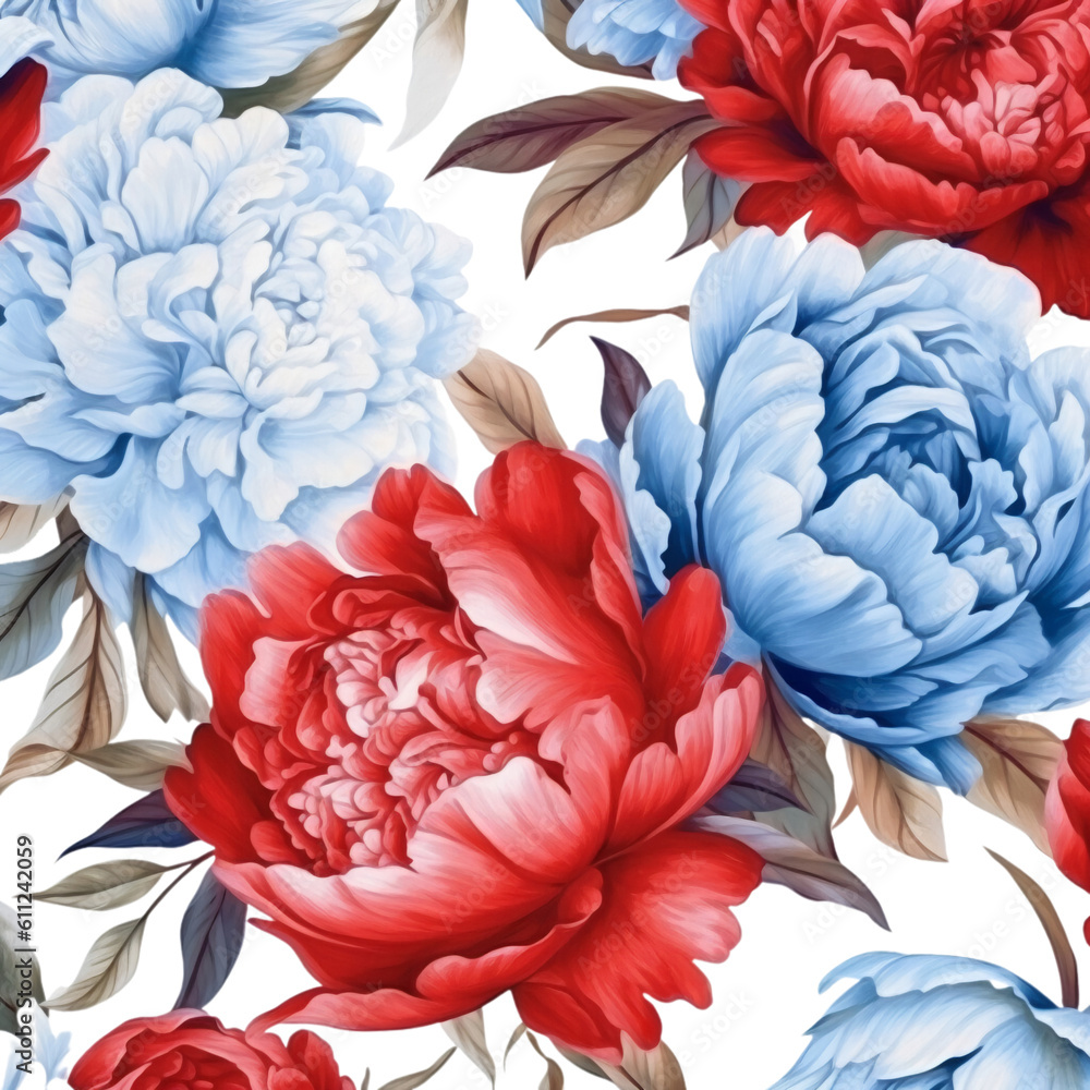 4th of July Flowers Background Sublimation, 4th of July Watercolor Clipart. Red, Blue and White Watercolor Flowers Background, Watercolor Patriotic Clipart