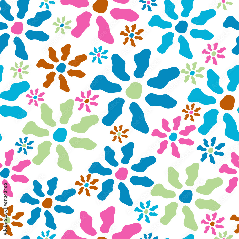 Seamless childish pattern with fairy abstract flowers. Creative kids city texture for fabric or textile.