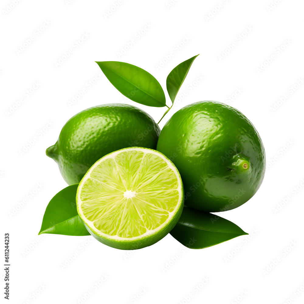 Lime fruit isolated on transparent background. Generative AI Lime fruit isolated on transparent background. Generative AI