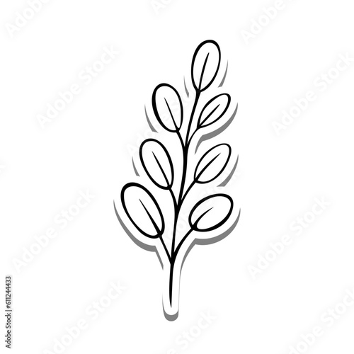 Monochrome leaves on white silhouette and gray shadow. Vector illustration for decoration or any design.