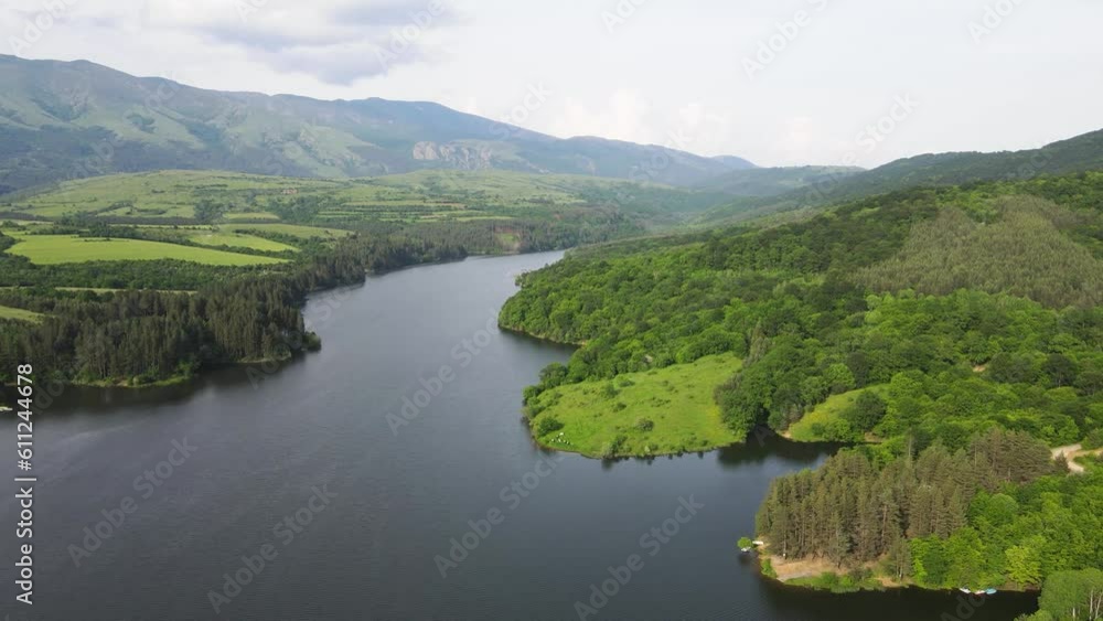 Aerial Spring view of Dushantsi Reservoir, Sredna Gora Mountain, Sofia Region, Bulgaria Aerial Spring view of Dushantsi Reservoir, Sredna Gora Mountain, Sofia Region, Bulgaria