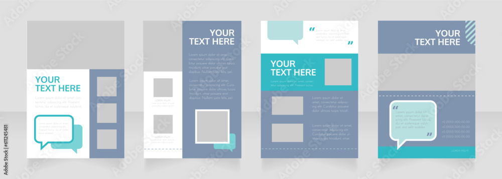 Advisory firm blank brochure layout design. Info in speech bubble. Vertical poster template set with empty copy space for text. Premade corporate reports collection. Editable flyer paper pages Advisory firm blank brochure layout design. Info in speech bubble. Vertical poster template set with empty copy space for text. Premade corporate reports collection. Editable flyer paper pages