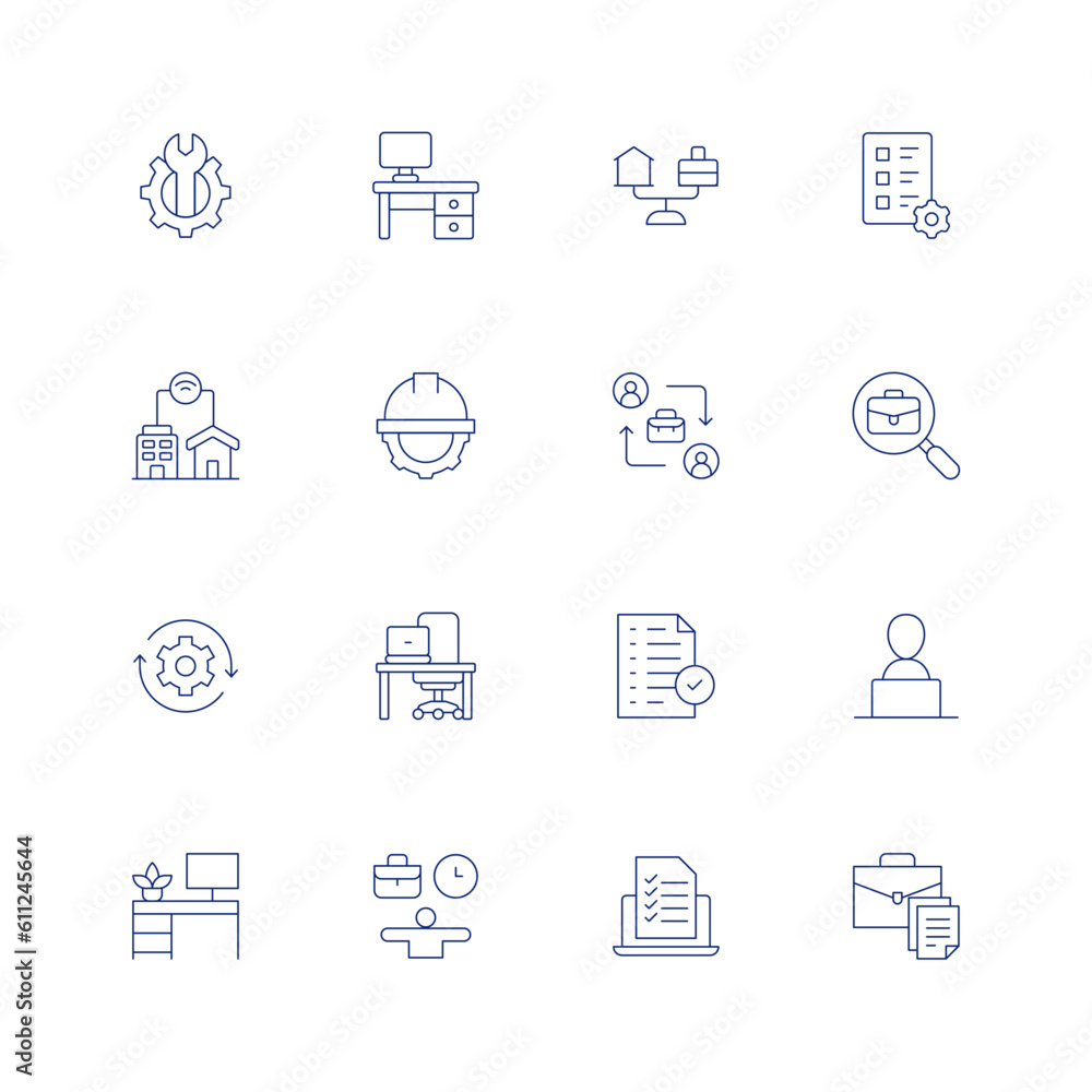Work line icon set on transparent background with editable stroke ...