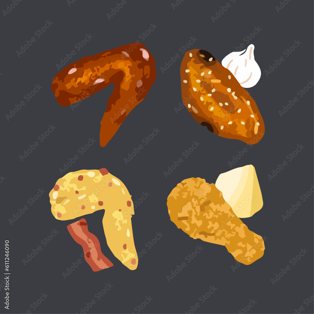 Korean style fried chicken.Suitable for meals and snacks. Hand drawn watercolor vector illutration